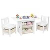 Kids table and chair set 2 chairs included wooden toddler table and chairs set with 6 storage bins boxes childrens furniture water resistant easy to clean gift for boy girl white  urban country home decor