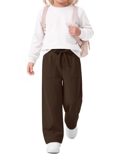 Image of Toddler Girls Wide Leg Pants | Baby Girls Sweatpants, Baggy Drawstring Pants with Pockets, Open Bottom Joggers, Back to School Trousers, for Kids 18M-5T
