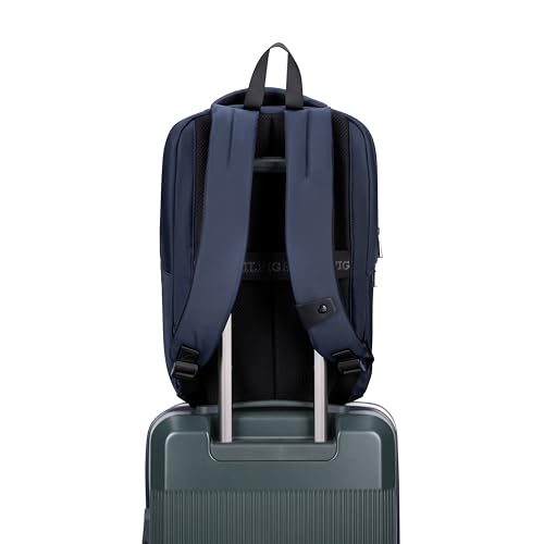 Image of Tommy Hilfiger Unisex Laptop Backpack LUMO | Twill & PU Dual-Material Design with WR Zippers | Trolley Sleeve | Backpack for Office, Work and College