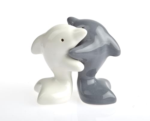 by-Bers Rana abrazo, también como vaca, ratón, animales, elefante, salero y pimentero, juego de regalo, de cerámica (delfín gris)