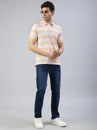 Image of Classic Polo Men's Half Sleeve Polo Neck Slim Fit Striped T-Shirt