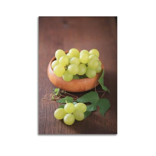 Affiche fruits raisins verts dans un bol en bois poster suspendu 60x90cm