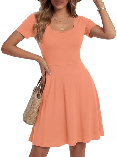 Image of LYANER Women's Scoop Neck Short Sleeve Skater Dress Casual Ruffle A Line Fit and Flare Mini Dresses