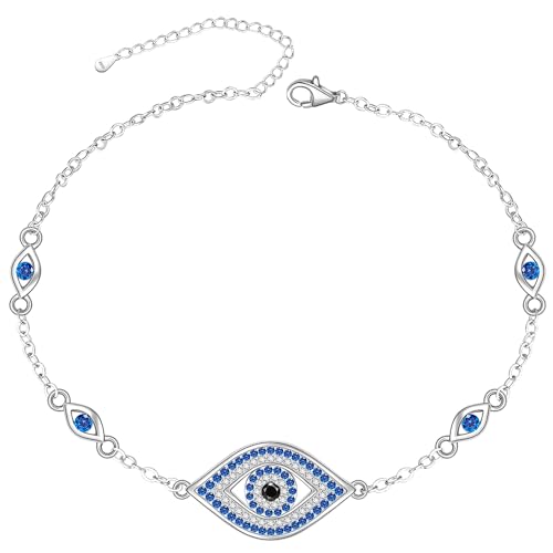 Evil Eye Bracelets Evil Eye Bracelet for Women Sterling Silver 925 Greek 5 Dainty Blue Lucky Chain Link Charm for Protection Jewelry Mothers Day Gifts