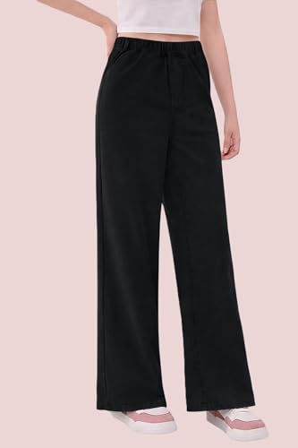 Image of ADBUCKS Girl's Stretch Denim Wide Leg Jeans Comfort Fit with Elastic Waistband, Straight Cut, Casual Style for All Seasons, Versatile Clothing
