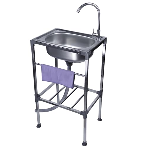 42 x 37 x 83 cm - En acier inoxydable - Évier de cuisine mobile - Multifonction - Pour l'extérieur, l'intérieur, le restaurant, la buanderie et le camping, etc