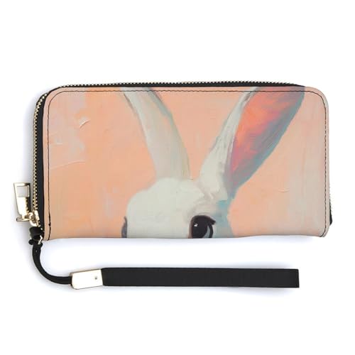 Rabbit with Pink Bow PU Leather Clutch Long Bifold Wallet, Coin Purse Credit Pass Case, Durable Card-Holder Money Storage for Women Men