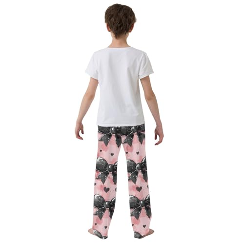 Black Bow Heart Pink Pajama Pants Long Sleep Pant Soft PJ Bottoms Sleepwear3