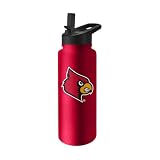 Logo Brands NCAA Louisville Cardinals 34 oz Stainless Steel Quencher Bottle – Team Color, Straw Included, No-Spill Lid, Easy Carry Handle - Keeps Drinks Cold For Hours