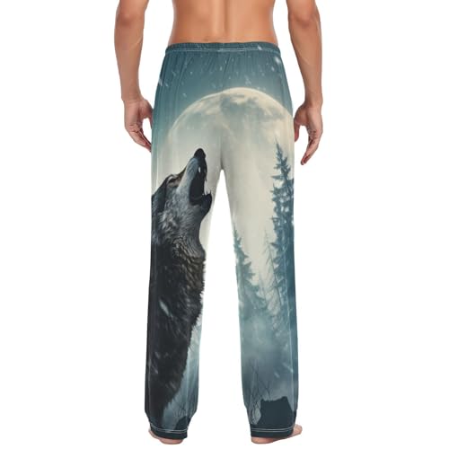 Wolf Roar Snow Tree Men's Pajama Bottoms Lounge Pajama Pants Sleep Bottoms with Pockets Drawstring Sleepwear for Men S2