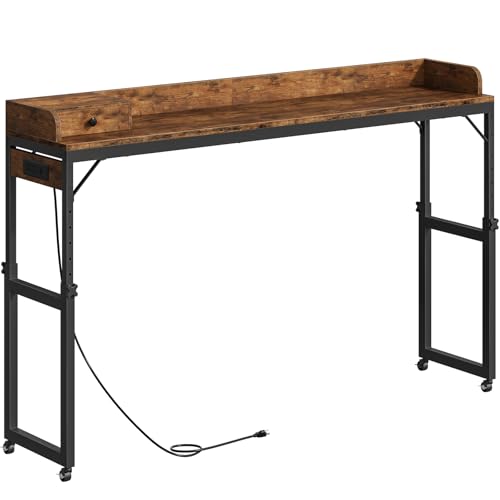 HOOBRO Overbed Table with Wheels, Rolling Table with Outlets &