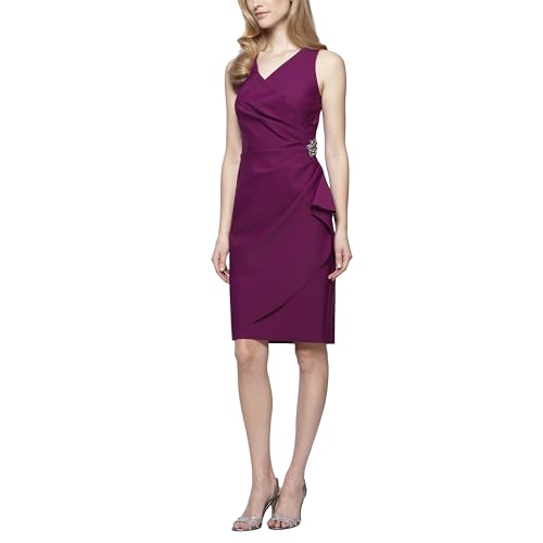 Image of Alex Evenings Women's Slimming Short Ruched Dress with Ruffle (Petite and Regular)