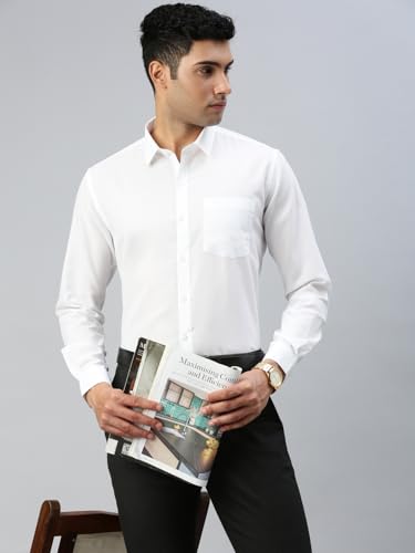 Image of RAMRAJ COTTON Mens White Cotton Rich Solid Full Sleeve Shirt