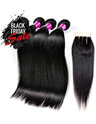 Queen Plus Peruvian Straight Hair 3 Bundles with Closure 7A Unprocessed Peruvian Virgin Hair with Closure Three Part 350g/lot (14 16 18 with 12)