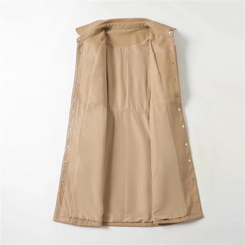 Midi Length Leather Trench Coat For Women Long Sleeve Covered Button Sheepskin Leather Outwear4