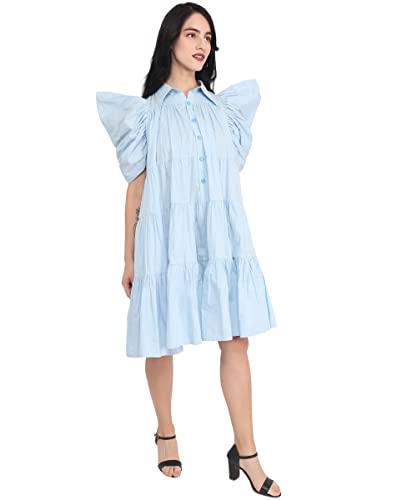 Image of Women's Power Shoulder Dress Plain Cotton Blend Western Dress