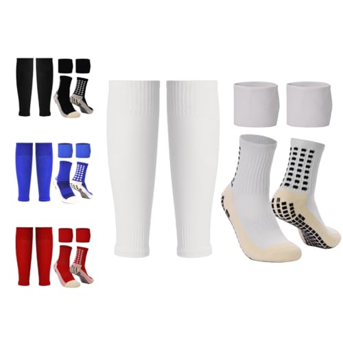 Grip Socks with Leg Sleeves and Shin Guard Straps | Anti Slip Non-Skid Durable & Comfy Soccer Socks for Training & Matches