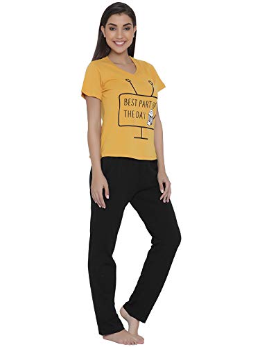 Image of Clovia Women's Cotton Rich Text Print T-Shirt & Pyjama