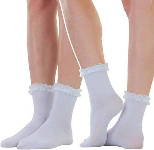 Image of ToBeInStyle Women's Indie Girl Ruffle Trim Heart Net Design Ankle High Fashion Socks