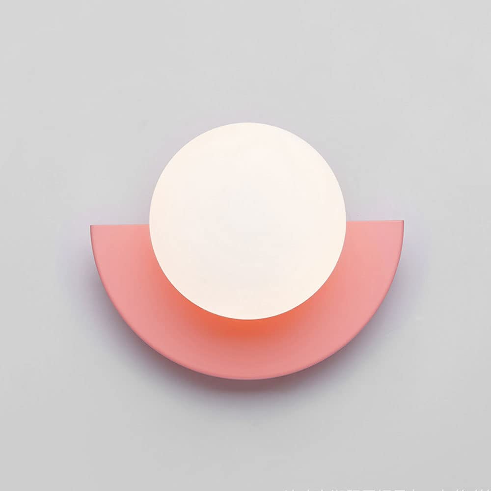 SXECAEPS Nordic Wall Sconce Glass Globe Light, Geometric Mounted Lamp Bedroom Bedside Lighting Fixture, Living Room Decor Sconces Indoor Lamps for (Color : Rosa)