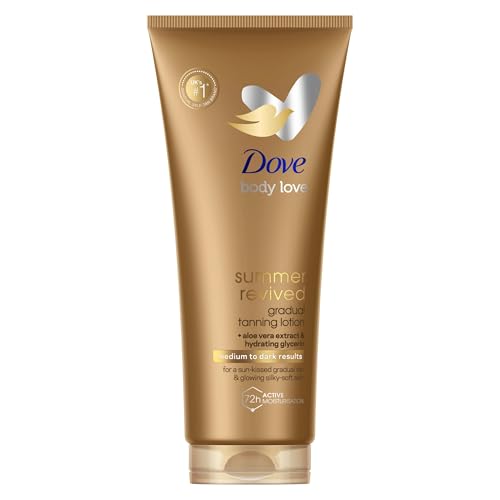 Dove Summer Revived Medium to Dark Gradual Tanning Lotion for a gradual tan and natural radiant glow nongreasy self-tan for all skin types 200 ml