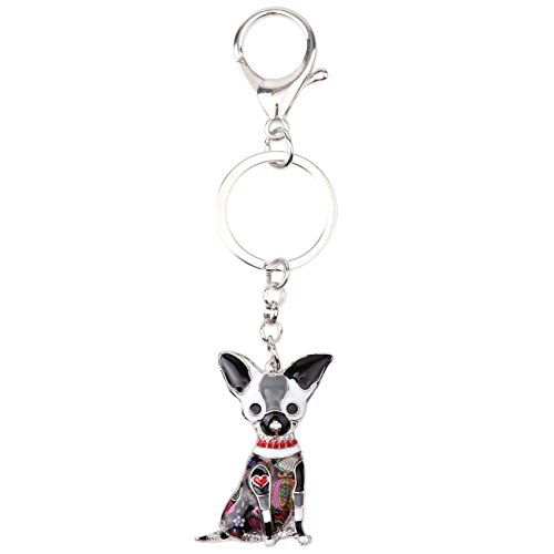 WEVENI Enamel Alloy Chihuahua Dog Keychain Charms Keyring Fashion Jewelry For Women Girls Gift. (Dark)4