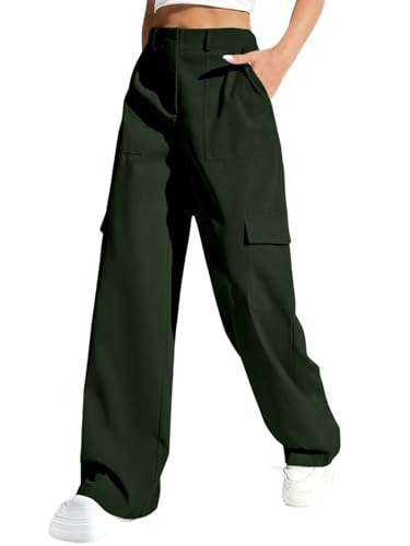 Image of GRECIILOOKS Cargo Pants For Woman | Trousers For Womans |High Waist Cotton Trouser for Women - Flared Parachute Pants with Side Pockets |Womens Cargo Pant | Elegant for College & Events (Available in Plus Size)