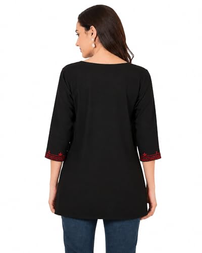 Image of Women's Gulnar Pure Cotton Kashmiri Embroidered A-line 3 /4 Cuff Sleeves Kurti | Short Kurta