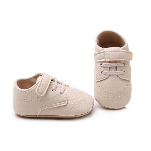 Image of SOFMUO Baby Boys Girls High Top Ankle PU Leather Sneakers Soft Rubber Sole Infant Moccasins Newborn Oxford Loafers Anti-Slip Toddler Wedding Uniform Dress Shoes