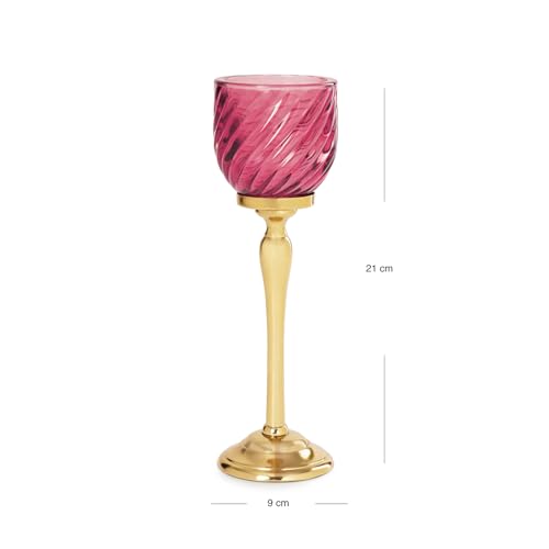 Image of Pure Home Pink Swirl Textured Hurricane - Small | Size: 9 x 9 x 21 cm | Premium Hurricanes for Everyday Styling | Table Top & Shelf Decor Showpiece | Ideal for Diwali & Festive Gifting | Home | Pack of 1