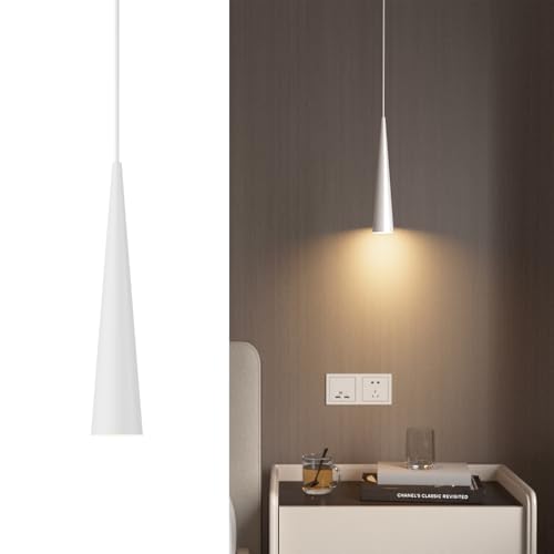 K-Bright Lampada a Sospensione ristorante, 5W Lampadina Gu10, Regolabile In Altezza lampada a sospensione moderna per cucina soggiorno tavolo da letto, luce bianca calda 3000K(Bianco)