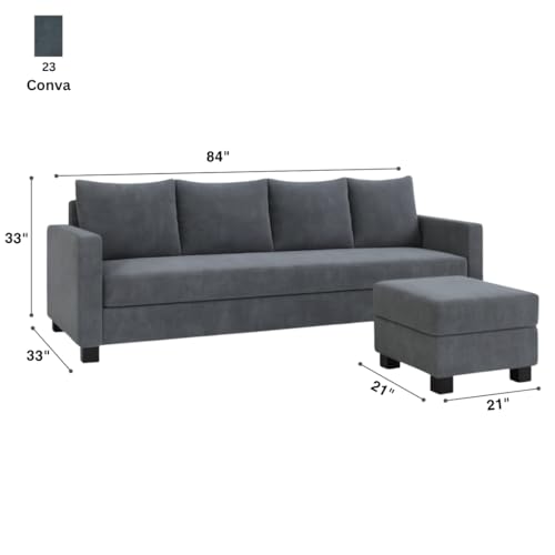 Image of FURNY Premium Regold Fabric 5 Seater L Shape Sofa Set 4 Seater Modern Sofa Set & Ottoman for Living Room (Dark Grey Color) | Durable Comfort | Modern Design | Ideal for Living Room