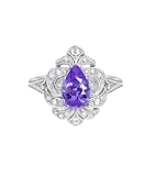 Homxi Anillo Compromiso de Oro Blanco 18K Mujer, Gota de Agua con Espinela Púrpura y Diamante, Anillos de Alianza Plata Púrpura Mujer, Tamaño 22(62mm)