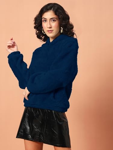 Image of THE DRY STATE Women's Basic Fit Teddy Fur Hoodie with Kangaroo Pocket