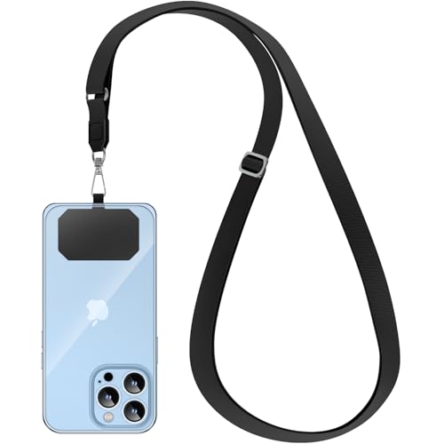 GUMO-LONG Cordon universel pour téléphone portable - Cordon de téléphone portable à porter autour du cou - Compatible avec tous les smartphones - Combinable avec n'importe quel étui - Noir