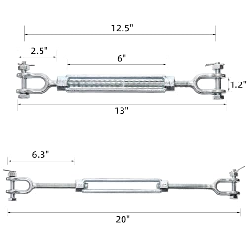 Image of Goaste 2 Pack 1 /2 Inch M12 Turnbuckle Hook, Hot Dipped Galvanized Steel Jaw and Jaw Turnbuckle, Heavy Duty Turnbuckle with 2205 lbs Working Load Limit for Tractor Sun Shades Cables Tent Installation