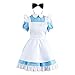 Bilicos Kostium dla dziewczynki Alice Kraina Czarów Królewska Francuska Maid Fartuch Sukienka długa na Halloween, Halloween, Boże Narodzenie, karnawał, imprezę Cosplay niebieski damski rozmiar M