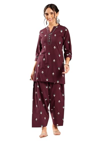 Image of Vbuyz Women's Printed & sequience work A-line Cotton Pink Kurta Pant With Dupatta