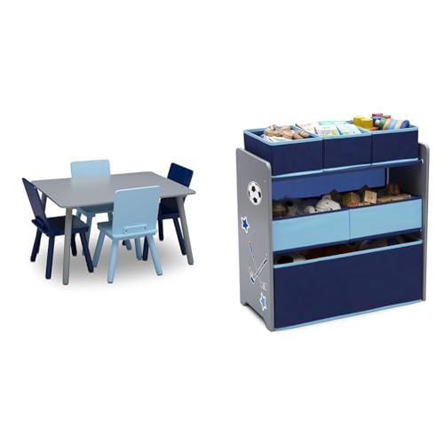 Image of Delta Children Kids Table and Chair Set (4 Chairs Included), Grey /Blue & Design and Store 6 Bin Toy Organizer, Grey /Blue
