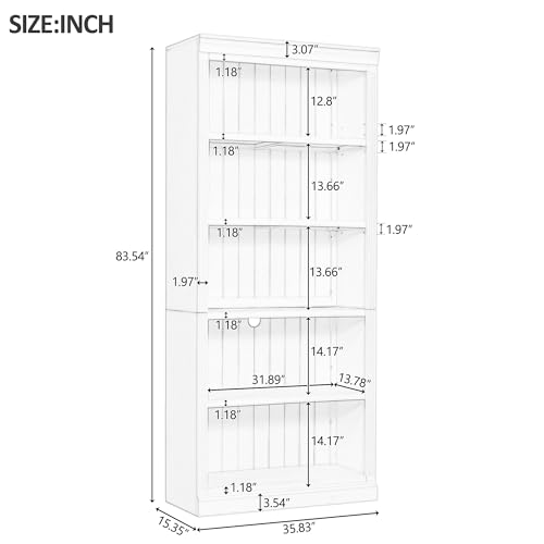 Image of 5-Shelf Bookcase with Light Strip, Bookshelves Floor Standing Display Storage Shelves 83.4 in Tall Bookcase Home Decor Furniture for Home Office, Living Room, Bed Room - White