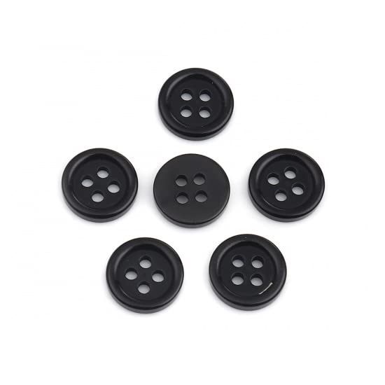 200 Black Round 9mm Ridge Resin 4 Hole Sewing Crafts Scrapbook Card Making Buttons