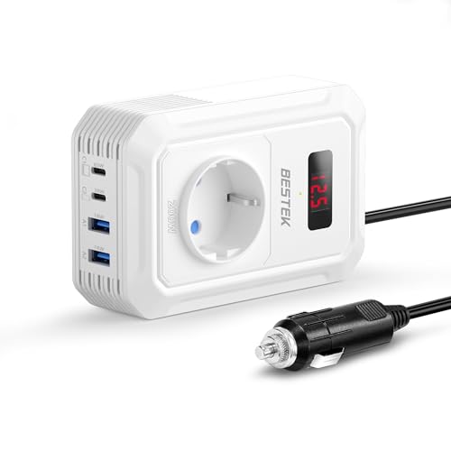 BESTEK Convertisseur 12v 220v 230v 240v 200W Prise Allume Cigare Transformateur de Tension,4 Ports...