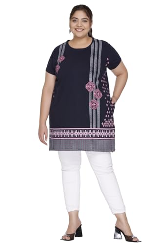 Image of Women Printed Cotton Tshirt with Side Slits & Pocket