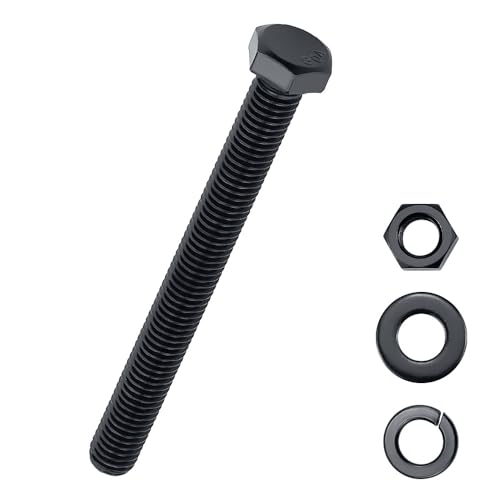 Image of 3 /8-16 x 5 Hex Bolts with Nuts and Washers (6 Sets), 18-8 (304) Stainless Steel, External Hex Drive, Black Oxide Coated Hexagon Head Bolts Screws, Fayeploo