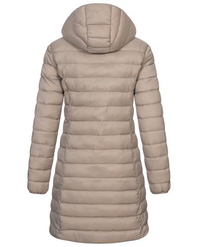 Geographical Norway Damen Winter Jacke Steppjacke Parka Lange Kapuzenjacke Steppmantel Outdoor abnehmbare Kapuze, Farbe:Beige, Größe:XXL (44)
