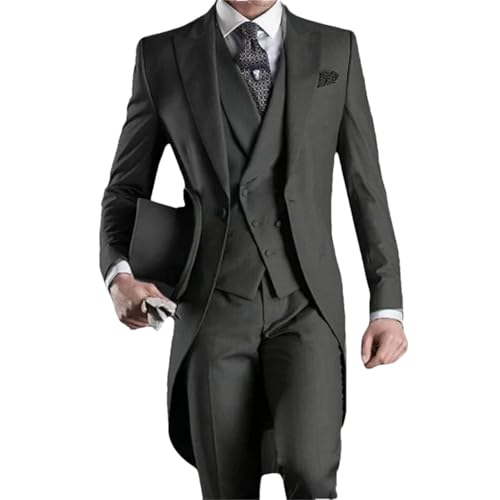 Conjunto de 3 piezas para hombre, para fiesta, graduación, padrinos de boda, formal, para negocios, boda, esmoquin, chaqueta, pantalones y chaleco, gris oscuro, XXL
