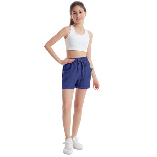 Girls Summer Causal Athletic Shorts with Pockets Elastic Waist Ribbed Short Pants Pull-On Active Biker Shorts2