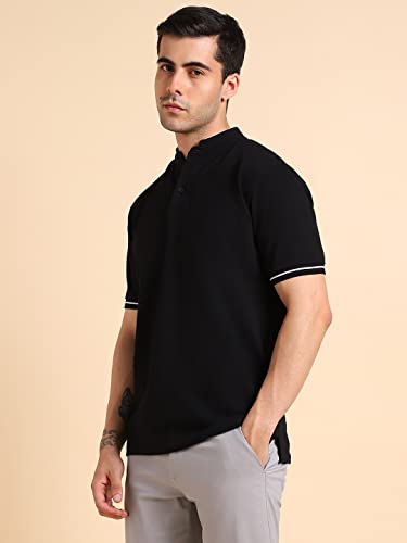 Image of Dennis Lingo Men's Cotton Solid Stand Collar Regular Fit T-Shirt