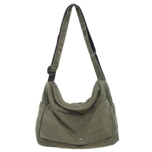 Image of Cotton Tote Handbag Women Canvas Crossbody Beach Bag Hobo Shoulder Tote Bag with 3 External Pocket,Zipper Closure