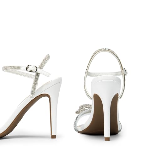 DREAM PAIRS DREAM PAIRS Women's Heels Round Toe Rhinestone Double Bowknots Sparkly Stilettos Heeled Sandals Shoes for Party Evening,Size 9.5,White-Pu,SDHS2451W